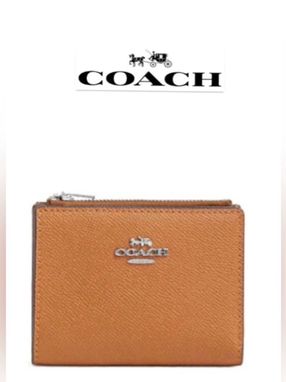 Coach Pebbled Leather Zip Card Wallet In Tan Brown